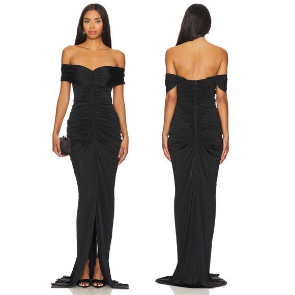 YAURA Tiara Maxi Dress Off The Shoulder Ruched Jersey Party Formal Prom Sz 4 - Picture 1 of 11